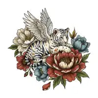 Celestial Tigers and Peonies - design