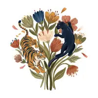 Jungle Cats Botanical Midnight B - design