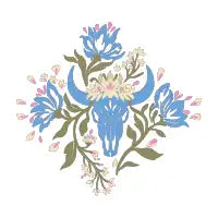 Navy Background Blue Floral Skulls T-Shirt - design