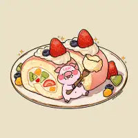 Chubby Pig Eating Giant Fruit Roll Cake - design