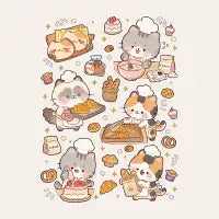 Cute Cat Bakery – Adorable Baking Cats with Croissants & Fresh Bread - design