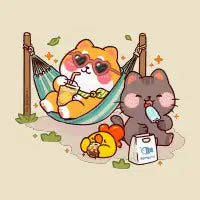 Cute Summer Shiba and Cat T-Shirt - design