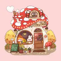 Mushroom Cozy Cafe T-Shirt - design