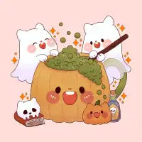 Neko Ghost with Pumpkin Cauldron - design