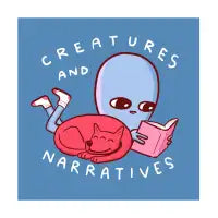 STRANGE PLANET: CREATURES AND NARRATIVES (MORAL CREATURE EDITION) ON BLUE BACKGROUND - design