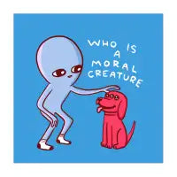 STRANGE PLANET: MORAL CREATURE ON BLUE BACKGROUND - design