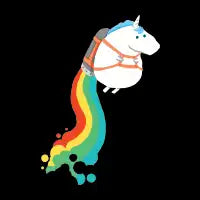 Fat Unicorn on Rainbow Jetpack (Black Variant) - design