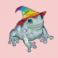 Pride Frog Wearing a Rainbow Witch Hat - design