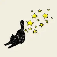 Black cat spraying stardust - design
