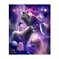 Cosmic Wolf Howling At Moon In Space - design