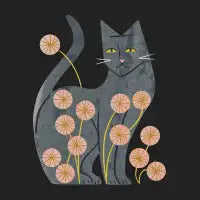 Gray Cat And Flowers - design