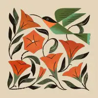 Hummingbird and Trumpet Flowers - design