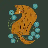 Playful Tabby and Blue Flowers - design