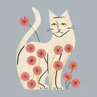 White Cat And Flowers - design