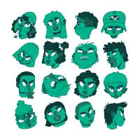 Green Heads Character Design Collage - design