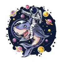 Astronaut Riding Shark in Outer Space - design