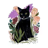 Black Cat with Flowers T-Shirt - design