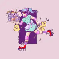 Retro Roller Skating Waitress - Vintage Fast Food Art - design