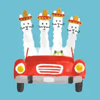 Llamas on a roadtrip - design