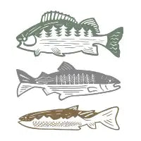 Retro Fishing Landscape - Salmon Bass Trout Silhouette - design