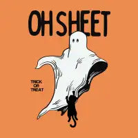 Oh Sheet Funny Halloween Ghost Cat Attack T-Shirt - design