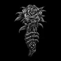 Vintage skeleton hand holding rose - design