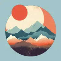 Red Japanese Sun and Moon Flat Style Mountains - design
