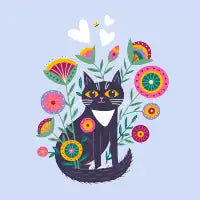 Black Cat in Colorful Flowers – Cute Floral Cat - design