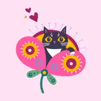 Black Cat Inside a Colorful Flower – Floral Cat - design