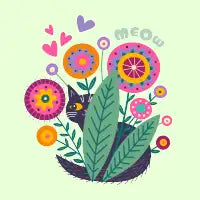 Cute Black Cat Hidden in Colorful Flowers - design