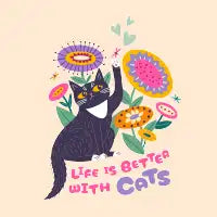 Life Is Better With Cats – Cute Floral Cat - design