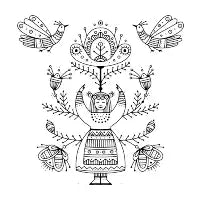 Ukrainian Tree of Life with Girl and Birds in Black colour - design