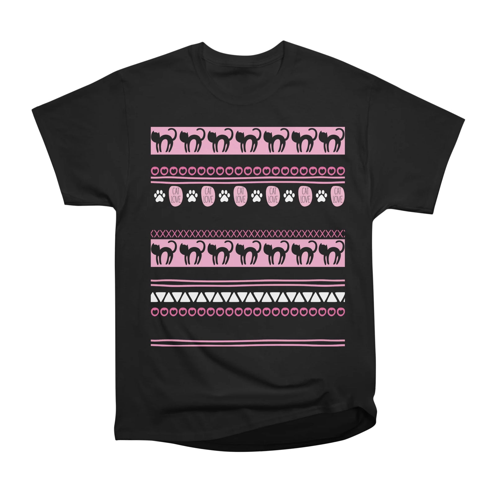 Cat Love Seamless Pink Hearts Paws Cats Ethnic Pattern Design