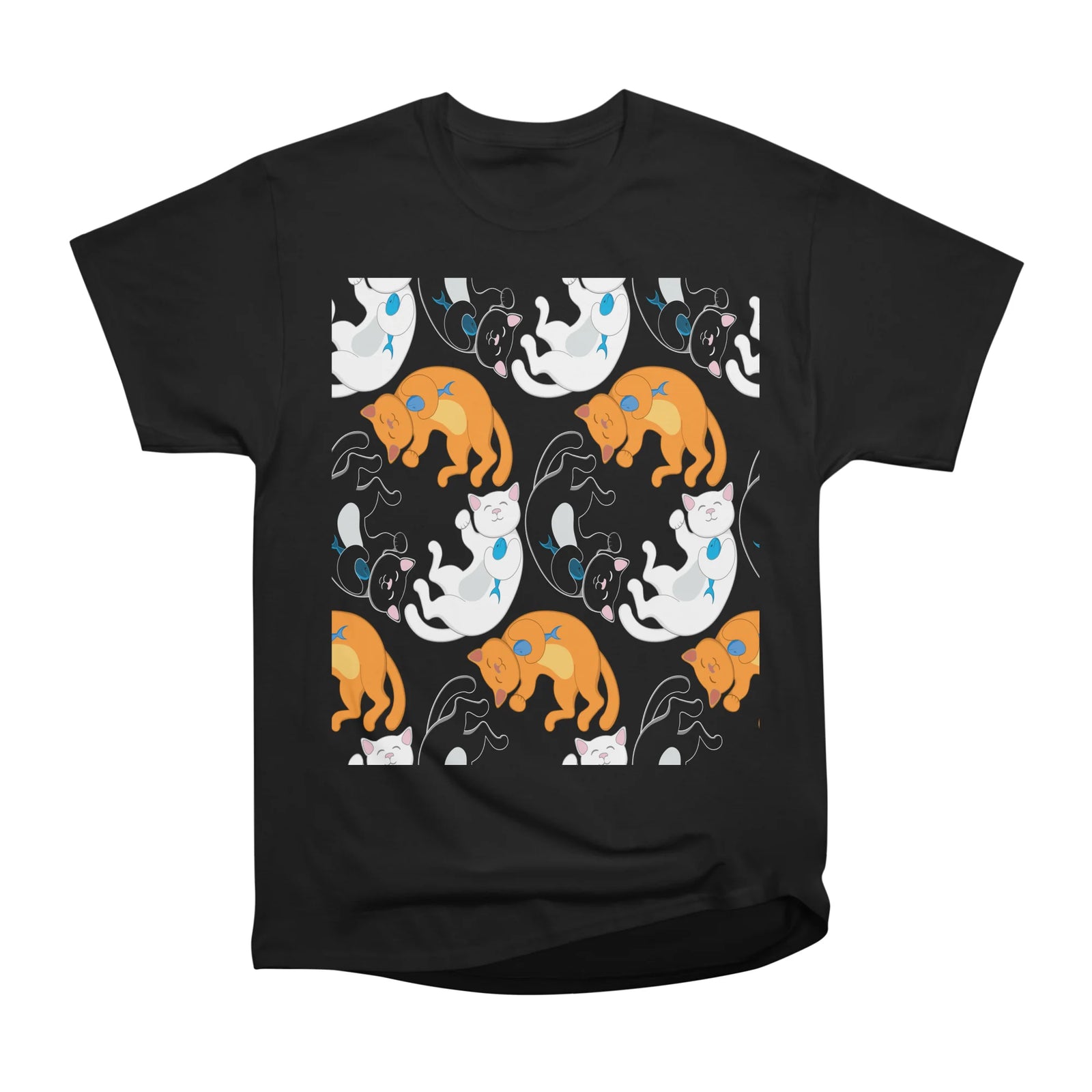 Sleeping Cats With Fish Twilight Time Seamless Pattern