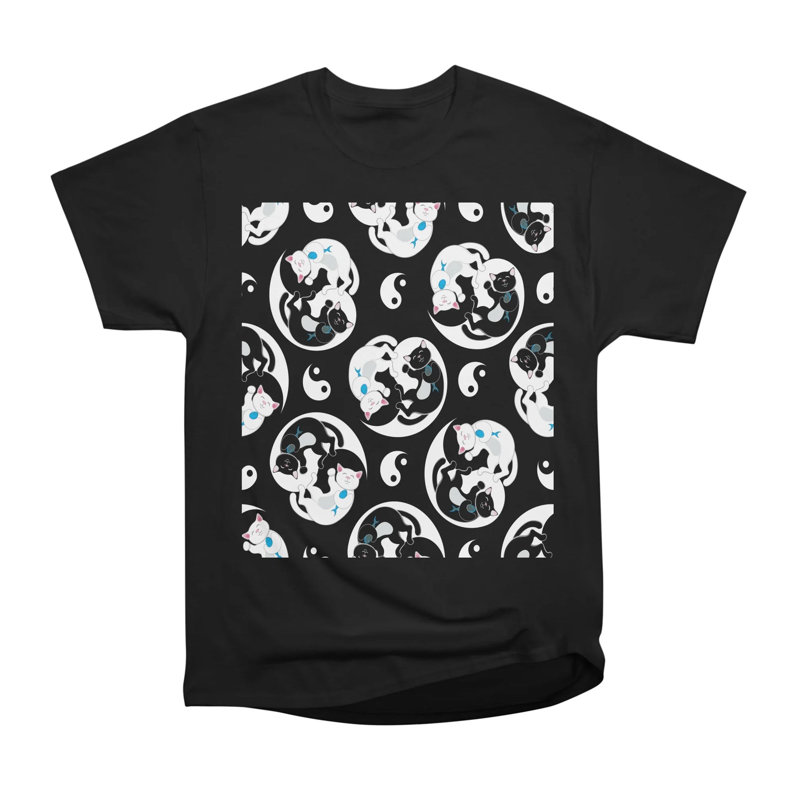 Sleeping Cats With Fish Ying Yang Seamless Pattern