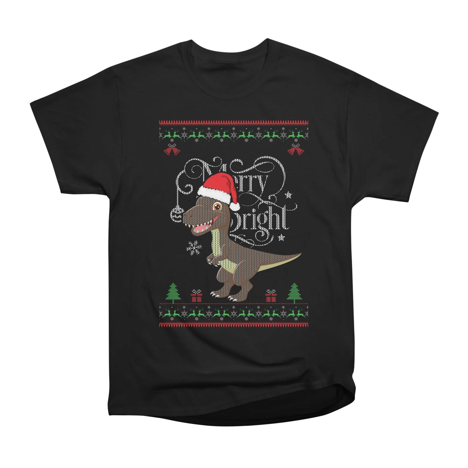 Dinosaur Santa Merry and Bright Ugly Christmas Sweater