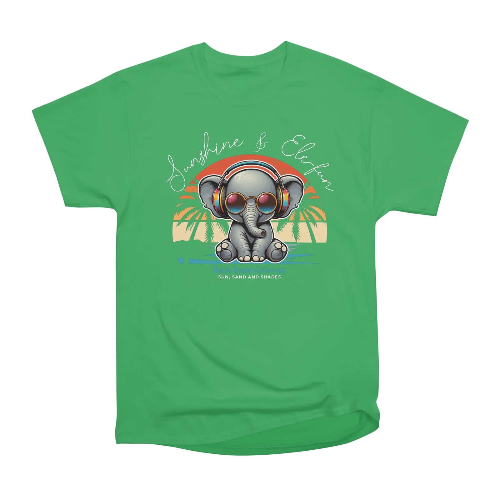 Spring Sunshine and Ele-Fun Retro Beach Getaway Cute baby Elephant with Headphones