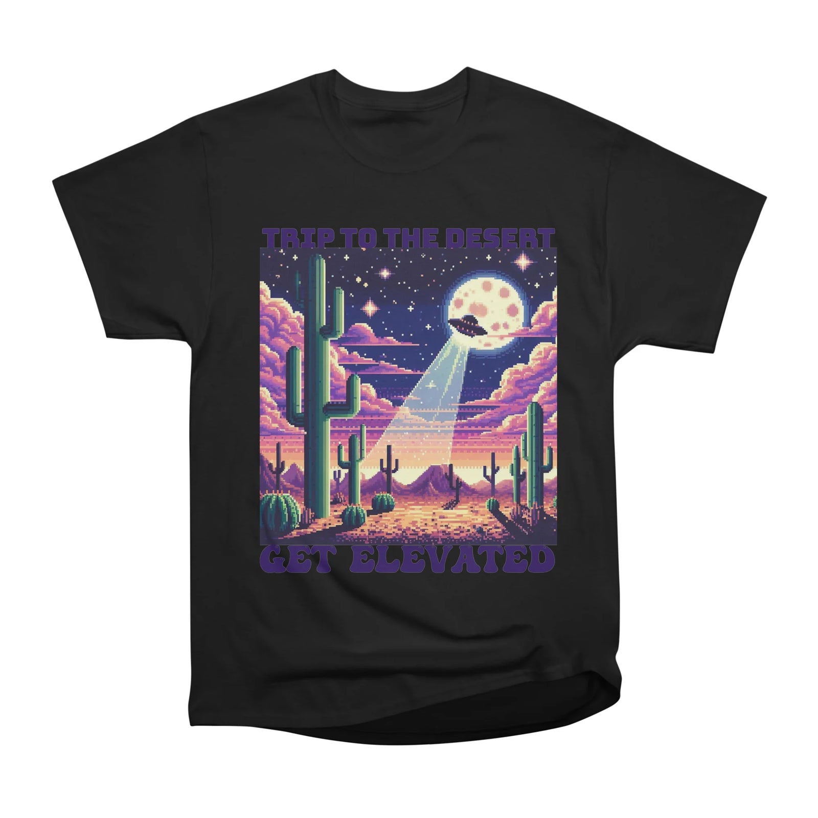 Trip to the Desert 8 bit Pixel Art Cosmic Ufo Trippy Art
