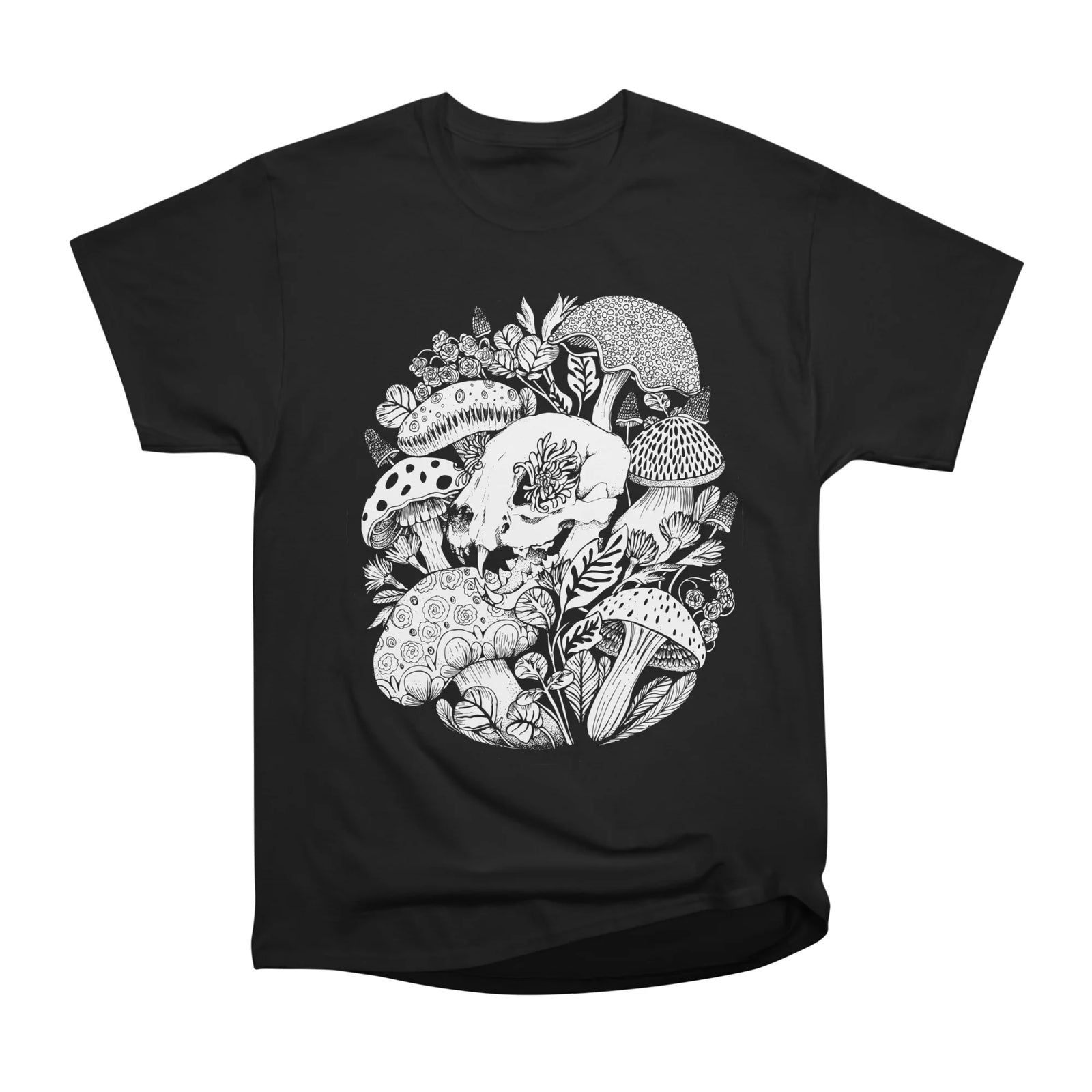 Mushroom Forest Skull - Black Linework