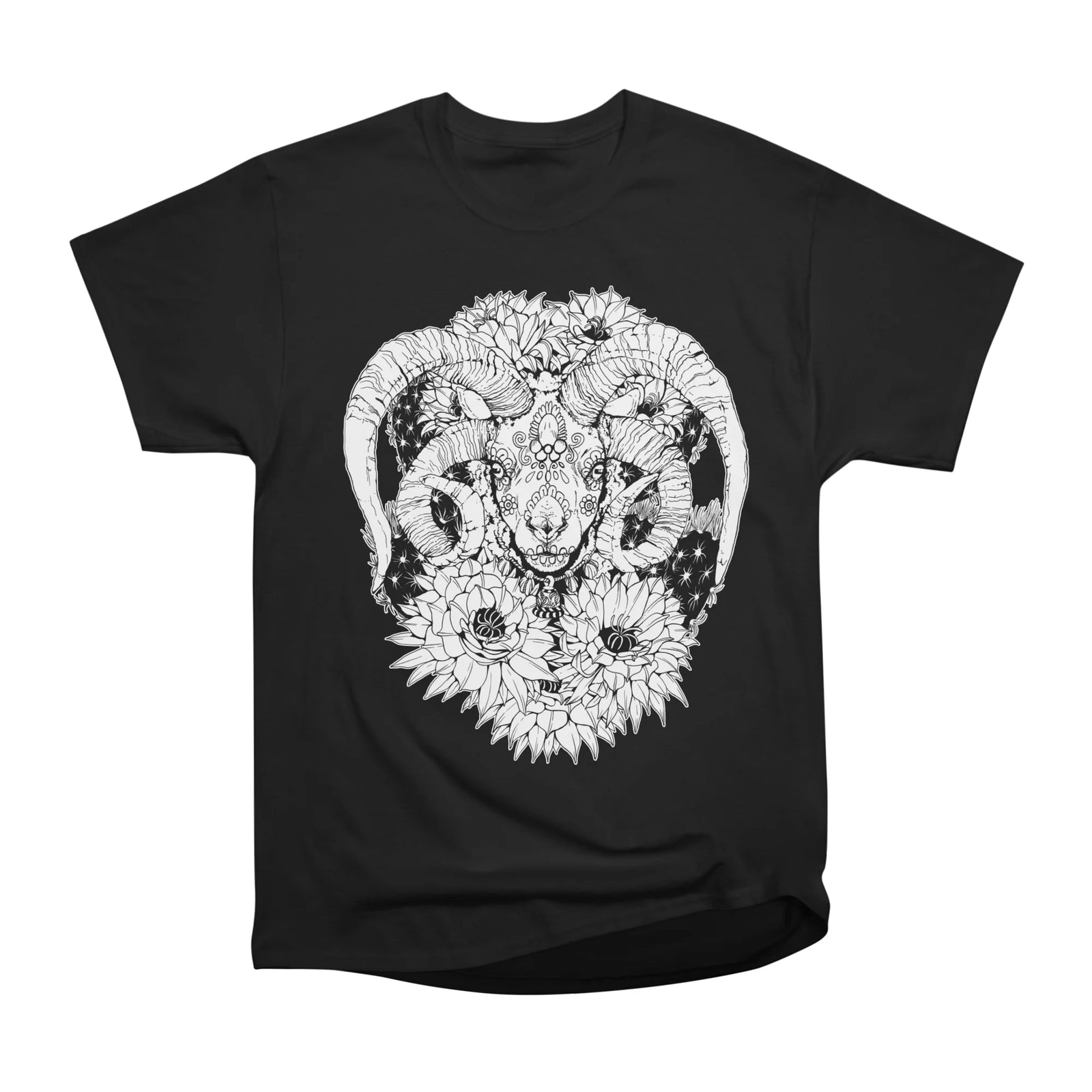 Painted Skull in Flowers - Black Linework version