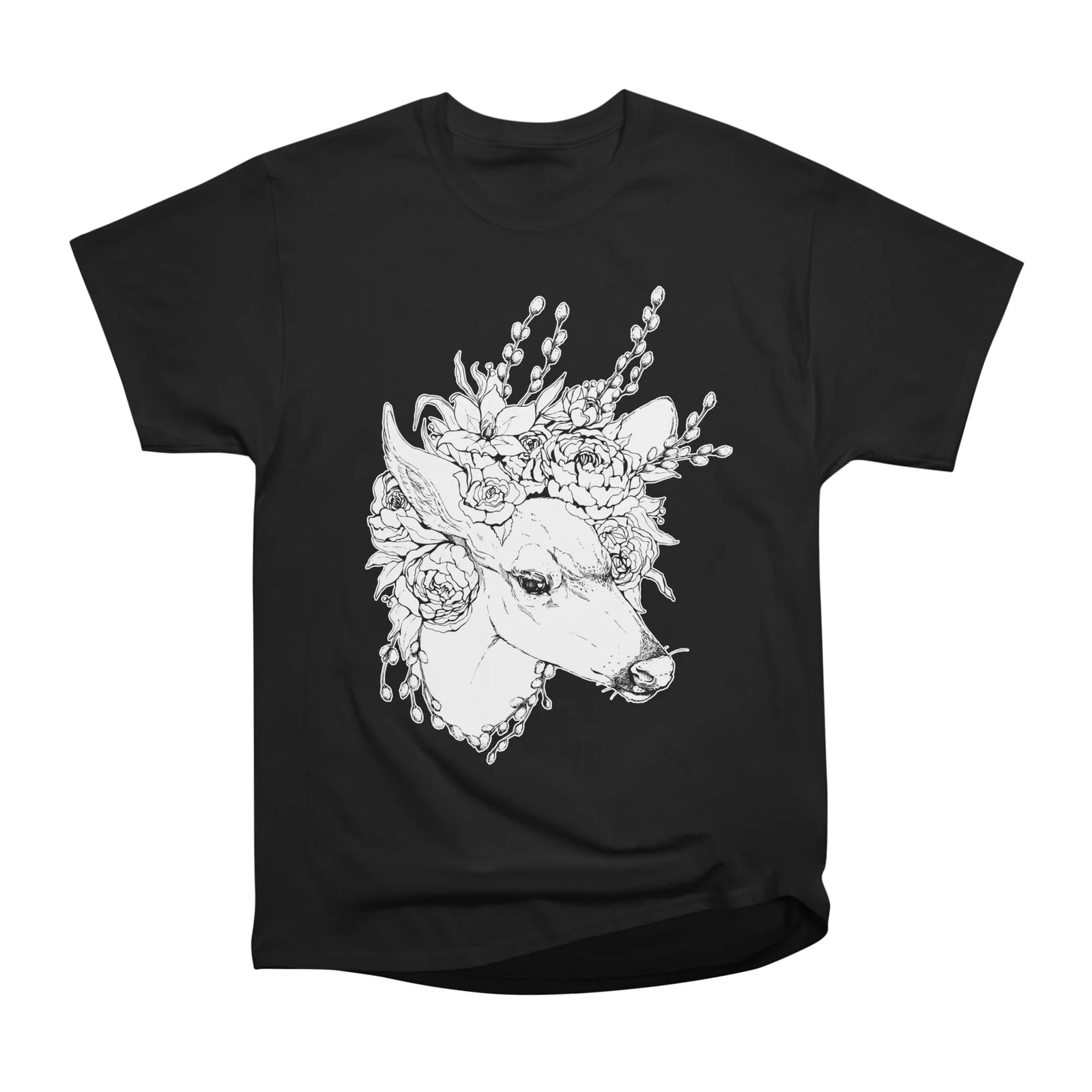 Peony Deer - Black and White