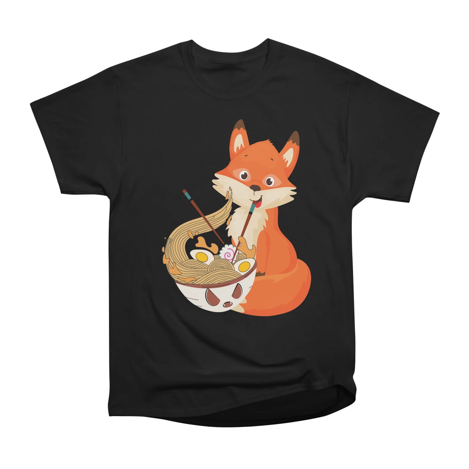 Baby Orange Kawaii Fox Eating Ramen Noodles