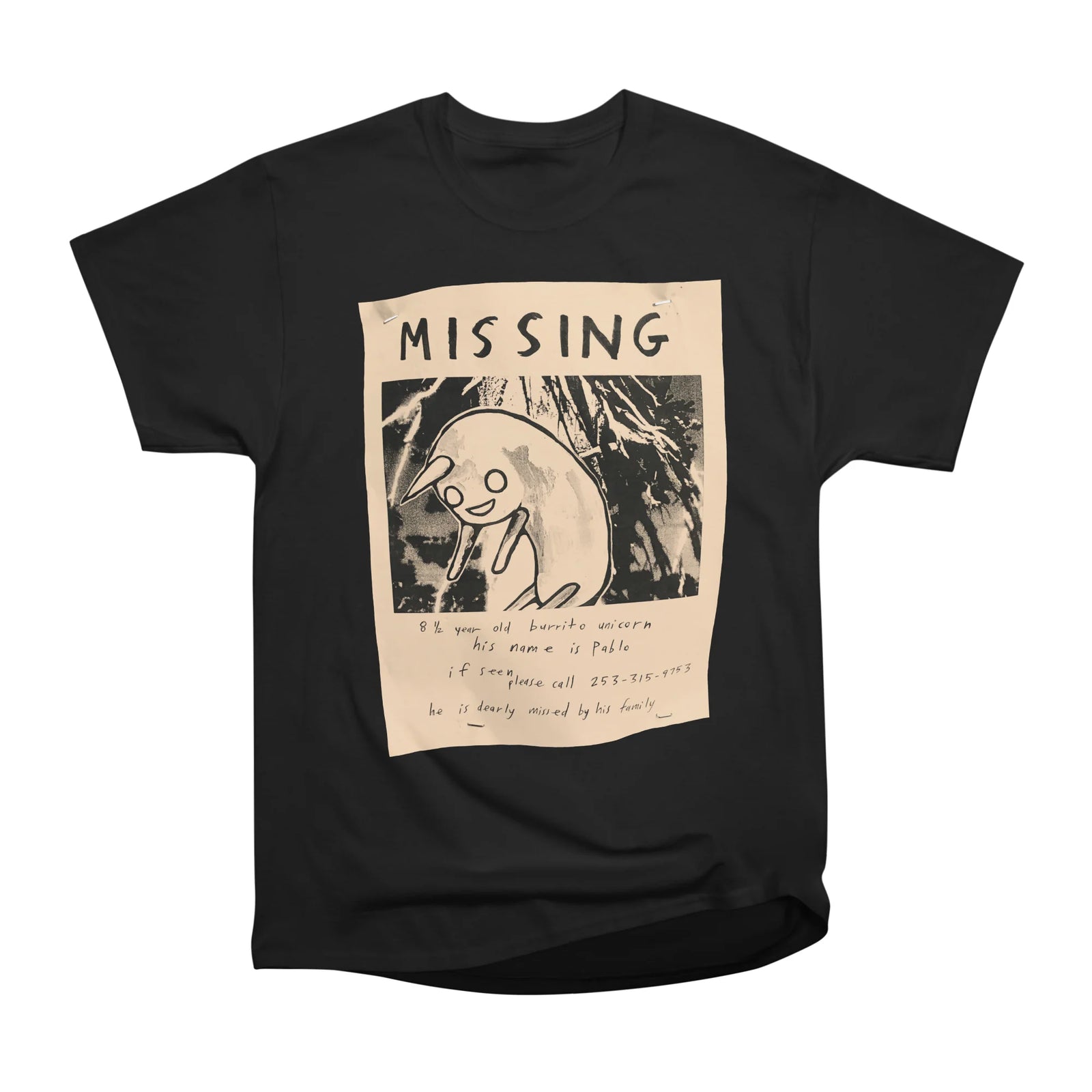 Pablo, a missing burrito unicorn (light orange tint, stapled flyer)