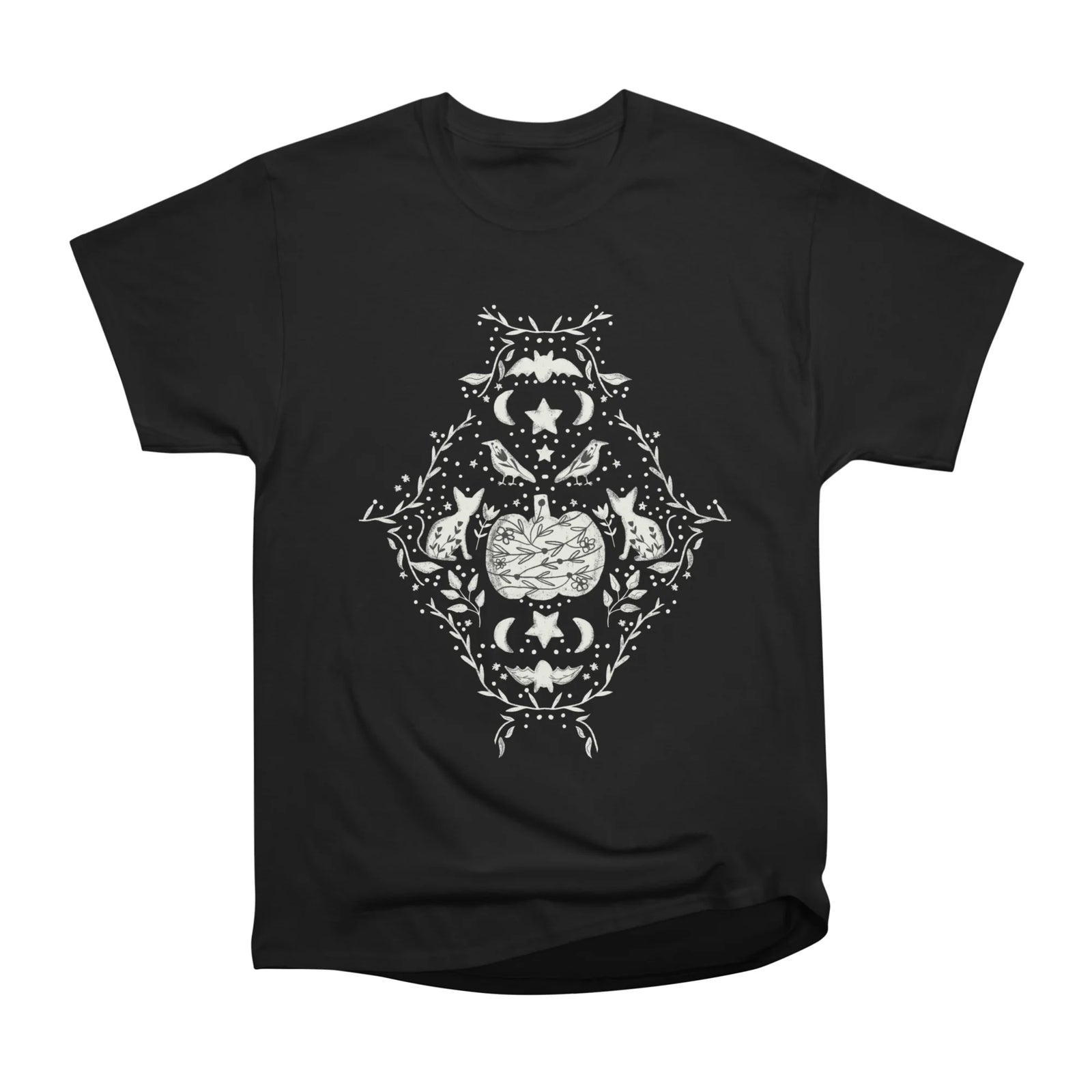 Cottage Halloween Black Cat Floral Damask Black