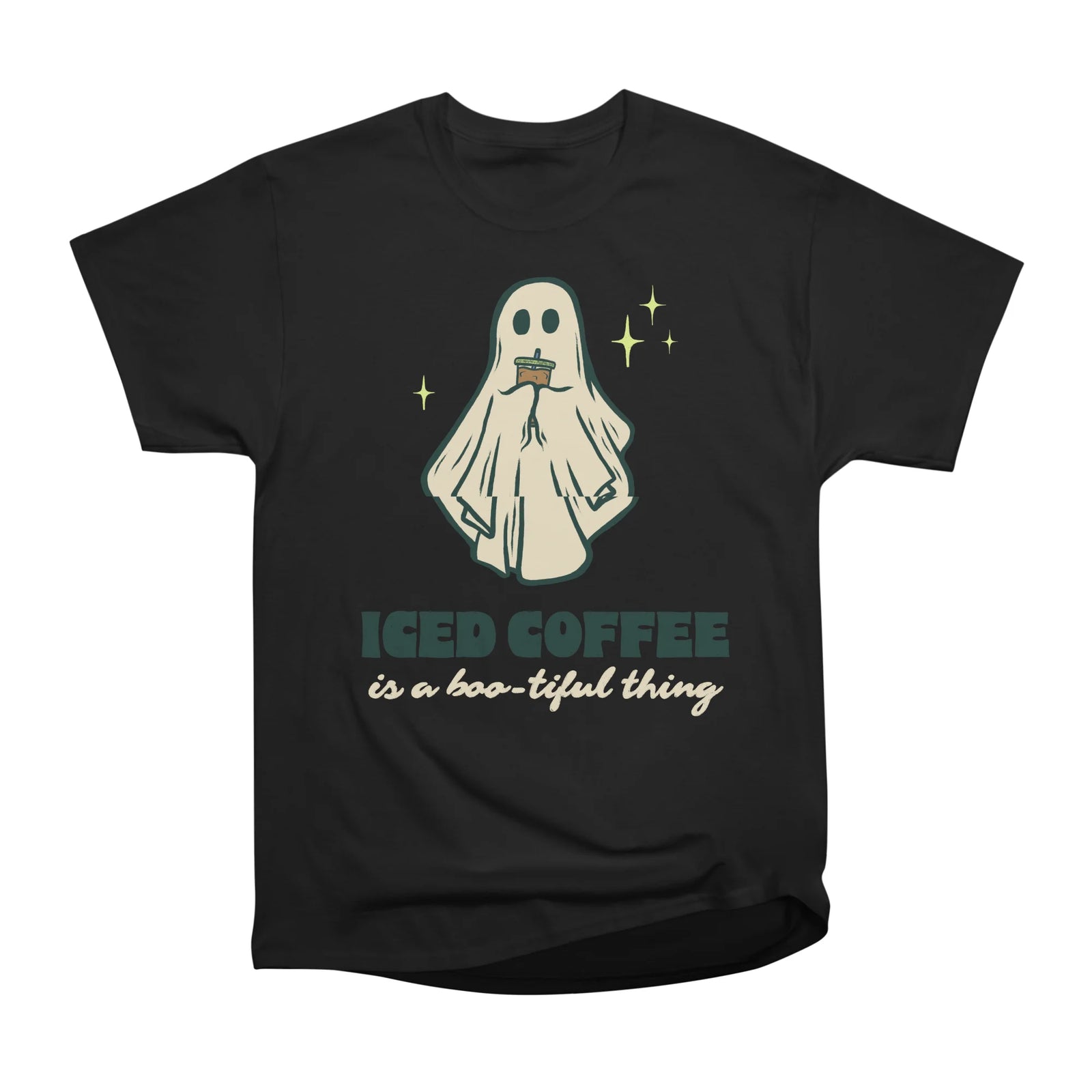 Iced Coffee Is A Boo-tiful Thing Retro Ghost Illustration Dark Text