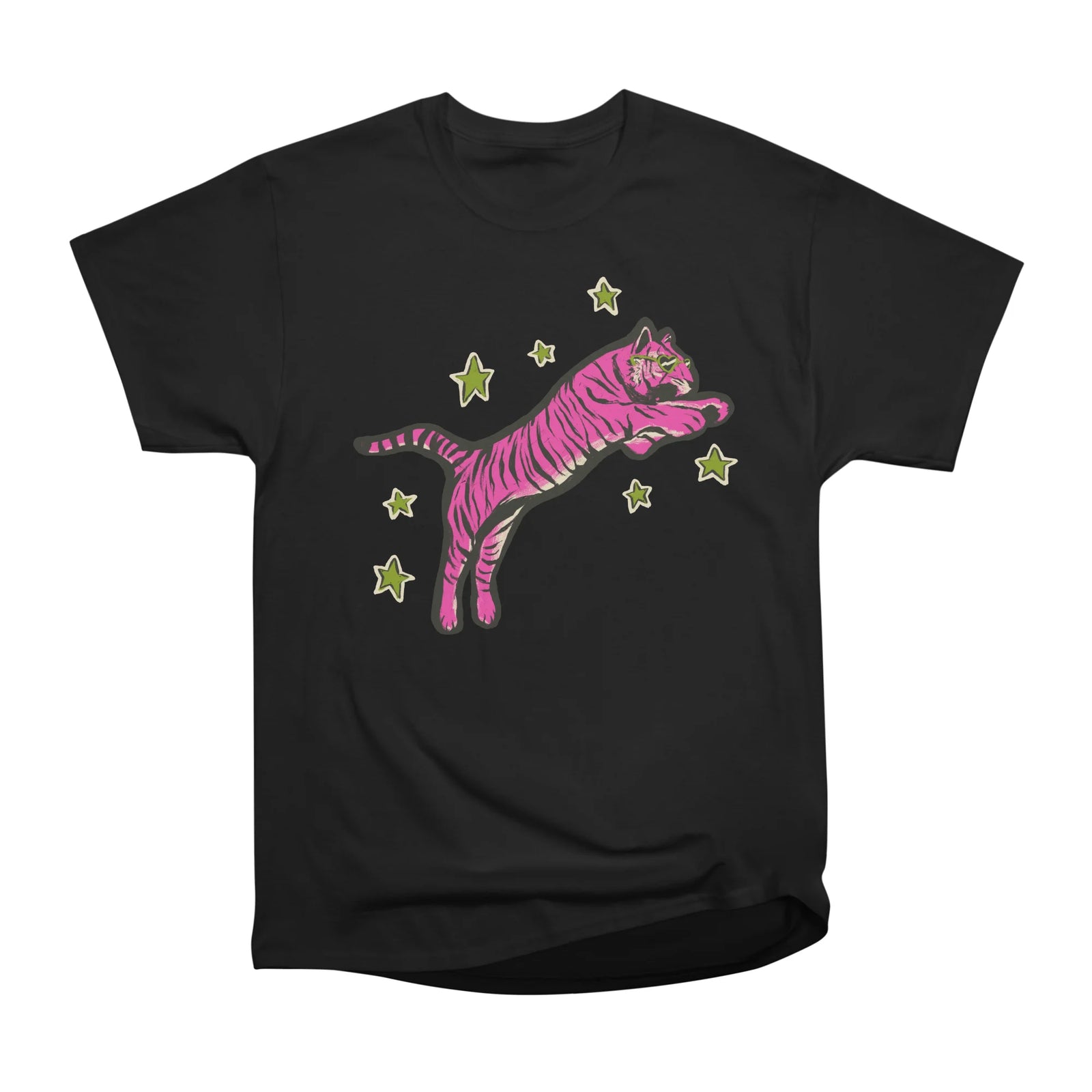 Pink Retro Leaping Tiger with Heart Sunglasses