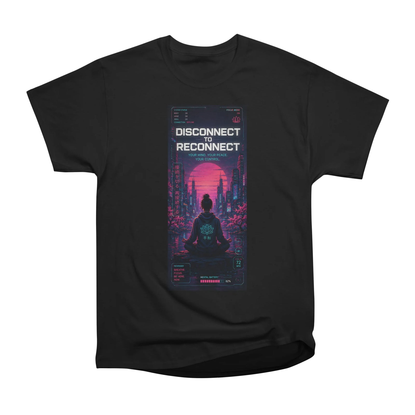 Disconnect To Reconnect Cyberpunk Zen Meditation Neon City