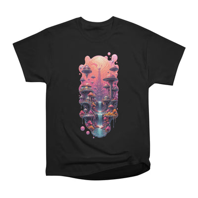 Futuristic Pink Sci-Fi City Cyberpunk Waterfall Architecture Art