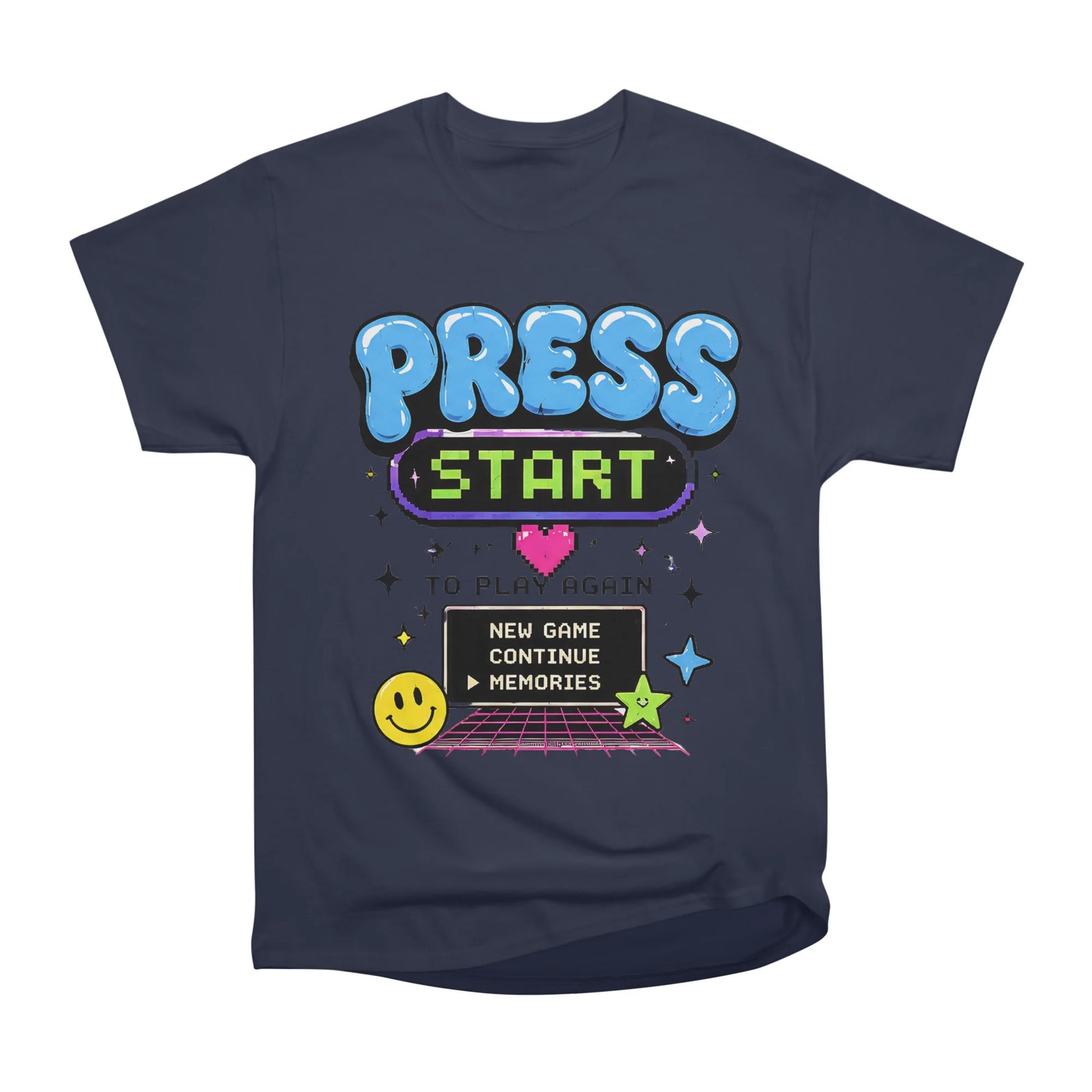 Press Start Gamer Quote Retro vaporwave Gaming Nostalgia Design