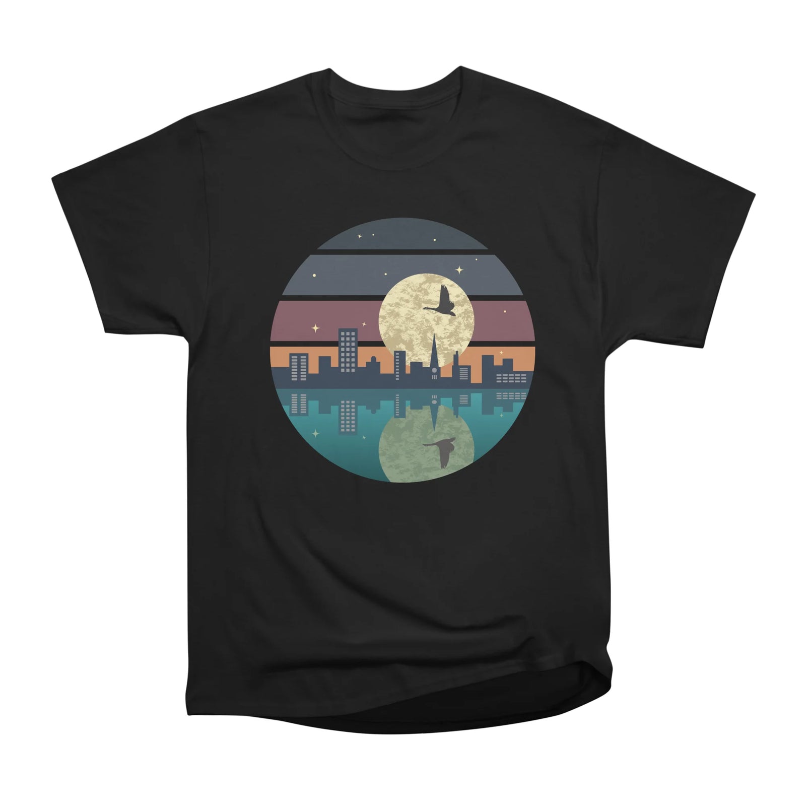 City, Moon and Bird